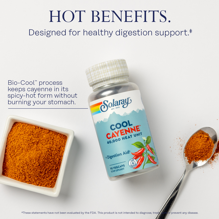 Solaray Cool Cayenne Pepper 40,000 HU, Cayenne Pepper Capsules, Digestion Aid, Circulation, Metabolism, and Cardiovascular Support, Bio-Cool Process, Lab Verified, 60-Day Money-Back Guarantee, 45 Servings, 90 VegCaps