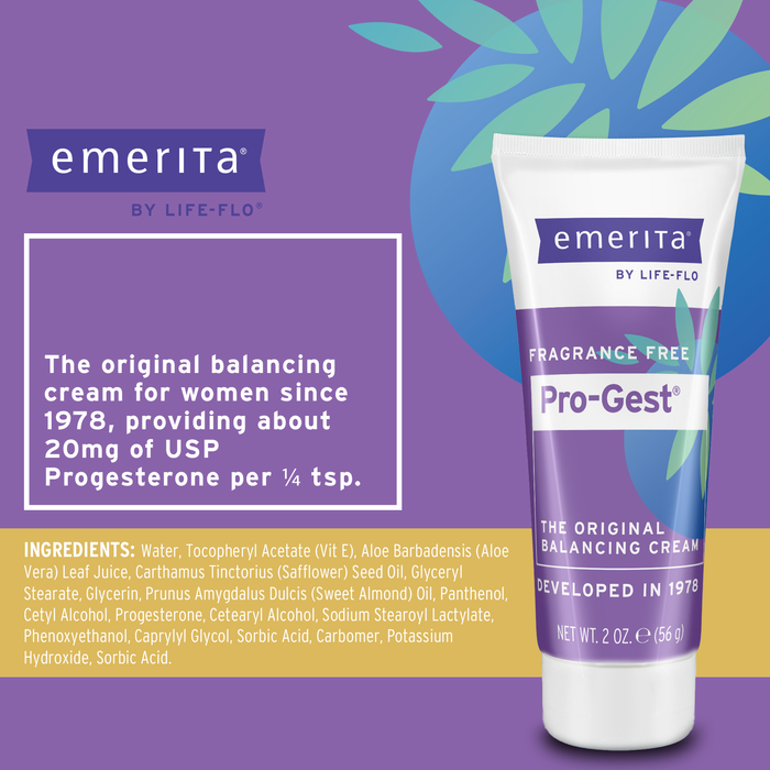 Emerita by Life-flo Pro-Gest Balancing Cream - Progesterone Cream for Women - Original Balancing Cream with USP Progesterone from Wild Yam, Fragrance Free, Made Without Parabens, 60-Day Guarantee, 4oz (2 oz)