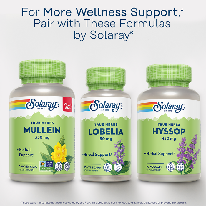 SOLARAY Mullein Leaf 330 mg - Soothing Herbal Support - Traditionally Used to Support Health and Wellness - Vegan, Non-GMO, Lab Verified, 60-Day Money-Back Guarantee, 100 Servings, 100 VegCaps