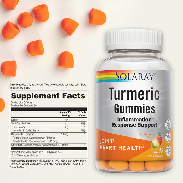 Solaray Turmeric Gummies w/ Ginger | Healthy Heart & Inflammation Response Support | Vegan, Gluten Free | 30 Serv, 60 Ct