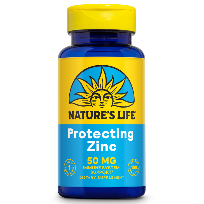 NATURE'S LIFE Protecting Zinc 50mg with 2.5mg Copper - Chelated Zinc Supplement for Immune Support, Bone Health, Muscle Function and Heart Health Support, 60-Day Guarantee, 100 Servings, 100 Tablets