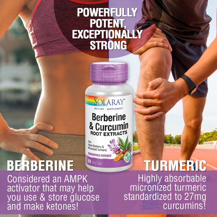 Solaray Berberine & Curcumin Root Extracts | Healthy Digestive & Cardiovascular Function Support | Lab Verified, 60-Day Guarantee - 60 Servings, 60 VegCaps