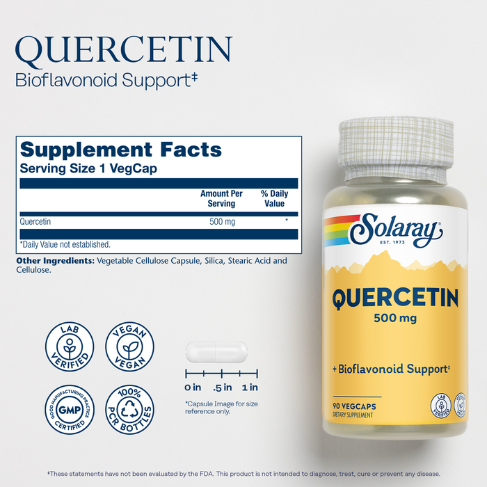 Solaray Quercetin 500mg, Support for Healthy Cells, Heart, Circulatory & Respiratory System, Bioflavonoids, Antioxidants, AMPK Activator 90 Count