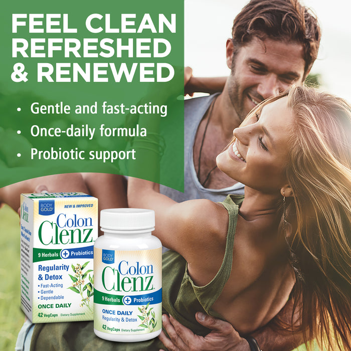 BodyGold Colon Clenz Regularity & Detox Formula Once Daily Support with 9 Herbs + Active Probiotics (047868425606)