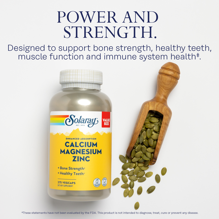 Solaray Calcium Magnesium Zinc Supplement, with Cal & Mag Citrate, Strong Bones & Teeth Support, Easy to Swallow Capsules, 60 Day Money Back Guarantee, 68 Servings, 275 VegCaps