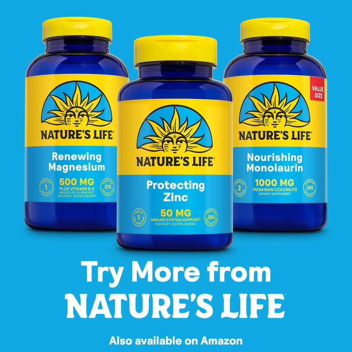 NATURE'S LIFE Protecting Zinc 50mg with 2.5mg Copper - Chelated Zinc Supplement for Immune Support, Bone Health, Muscle Function and Heart Health Support, 60-Day Guarantee, 250 Servings, 250 Tablets