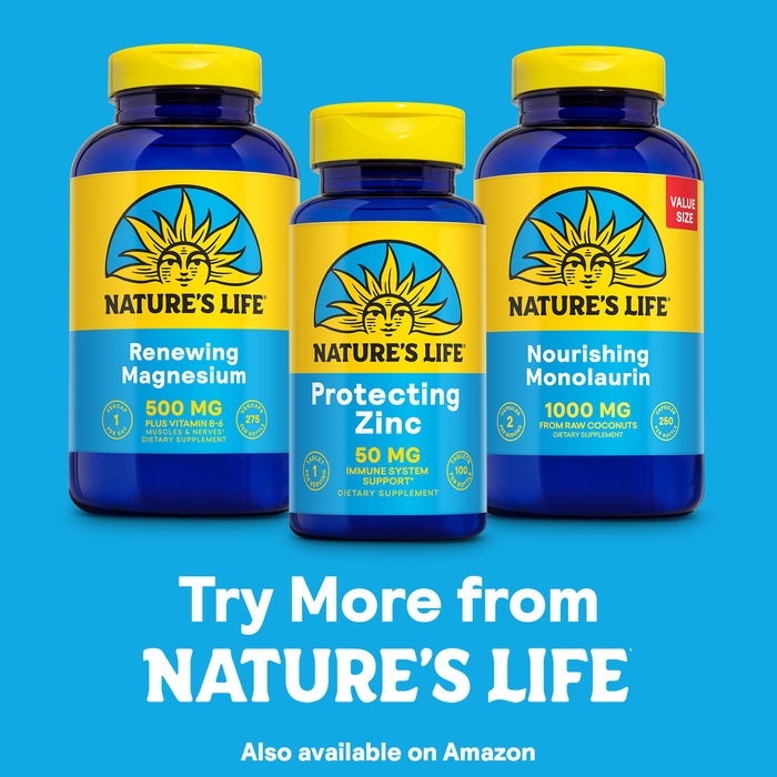 NATURE'S LIFE Protecting Zinc 50mg with 2.5mg Copper - Chelated Zinc Supplement for Immune Support, Bone Health, Muscle Function and Heart Health Support, 60-Day Guarantee, 100 Servings, 100 Tablets