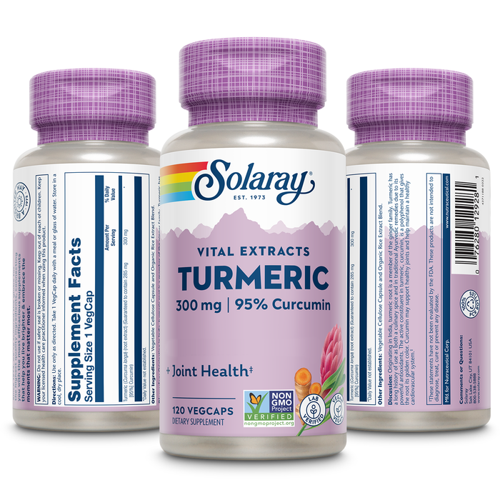 Solaray Turmeric 300 mg - Joint Support Supplement - Turmeric Root Extract with 95% Curcumin - Joint Health and Heart Health Support - Vegan, Lab Verified, 60-Day Guarantee (120 CT)