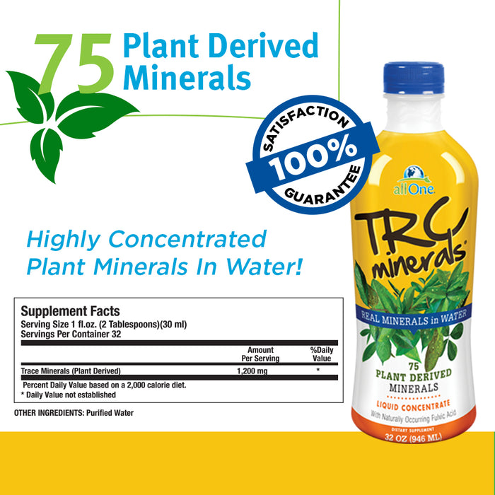 allOne TRC Minerals Liquid | Unflavored | Full Spectrum of 75 Plant-Derived Trace Minerals & Electrolytes Per Ounce | 32oz