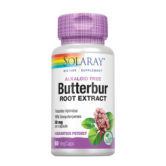 Solaray Butterbur Root Extract 50mg | Support for Healthy Vascular Smooth Muscle, Blood Flow, Respiratory Function & Urinary System Health | 60ct