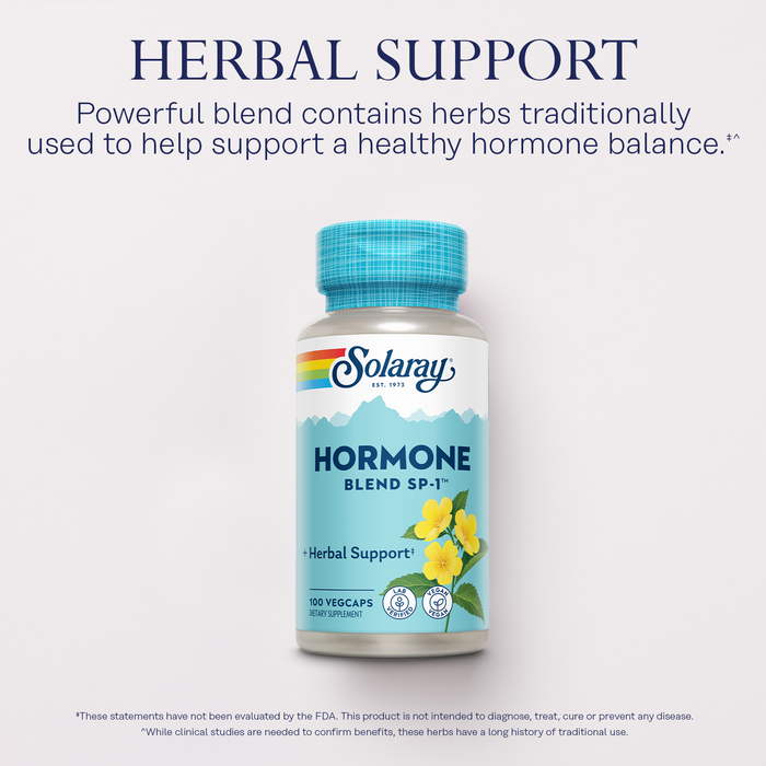 Solaray Hormone Blend SP-1 - Traditional Hormone Balance Support for Women and Men, Herbal Blend with Damiana, Eleuthero, Saw Palmetto, Kelp and More, Vegan, 60-Day Guarantee, 50 Servings, 100 VegCaps