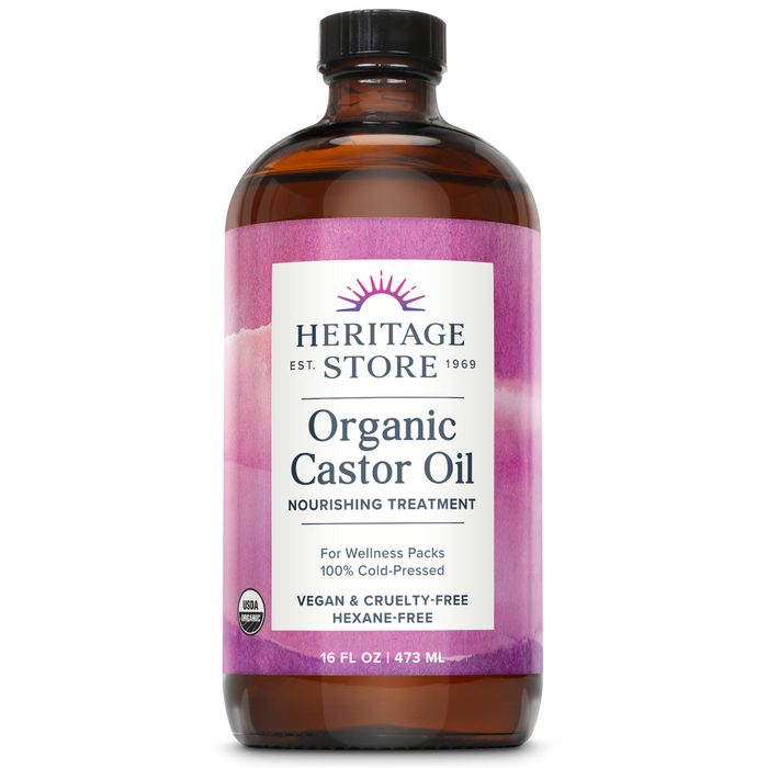 HERITAGE STORE Organic Castor Oil, Glass Bottle, Cold Pressed, Rich Hydration for Hair & Skin, Bold Lashes & Brows 16oz (16 Fl Oz)