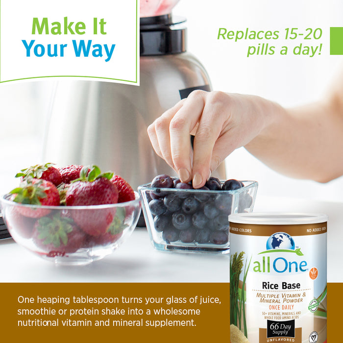 allOne Rice Base Multiple Vitamin & Mineral Powder , Once Daily Multivitamin, Mineral & Whole Food Amino Acid Supplement w/6g Protein (66 Servings) (66 Servings)