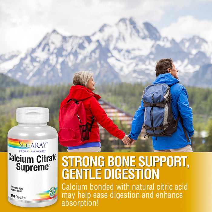 Solaray Calcium Citrate Supreme 800mg Advanced Bone Support Blend | Gentle Digestion Formula | 30 Servings | 180 VegCaps