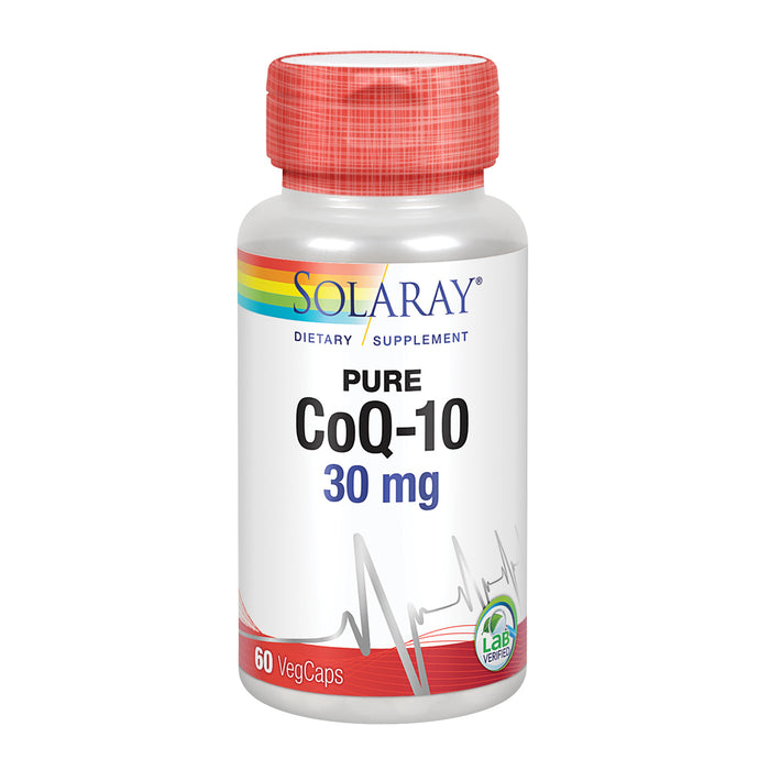 Solaray Pure CoQ-10 30 mg | Health Heart Function & Cellular Energy Support | Non-GMO, Vegan & Lab Verified for Purity | 60 VegCaps