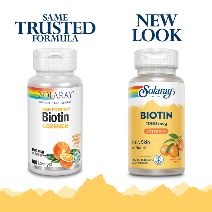 Solaray High Potency Biotin 1000 mcg | Natural Orange Juice Flavor | Healthy Hair, Skin & Nails Support | 100 Lozenges