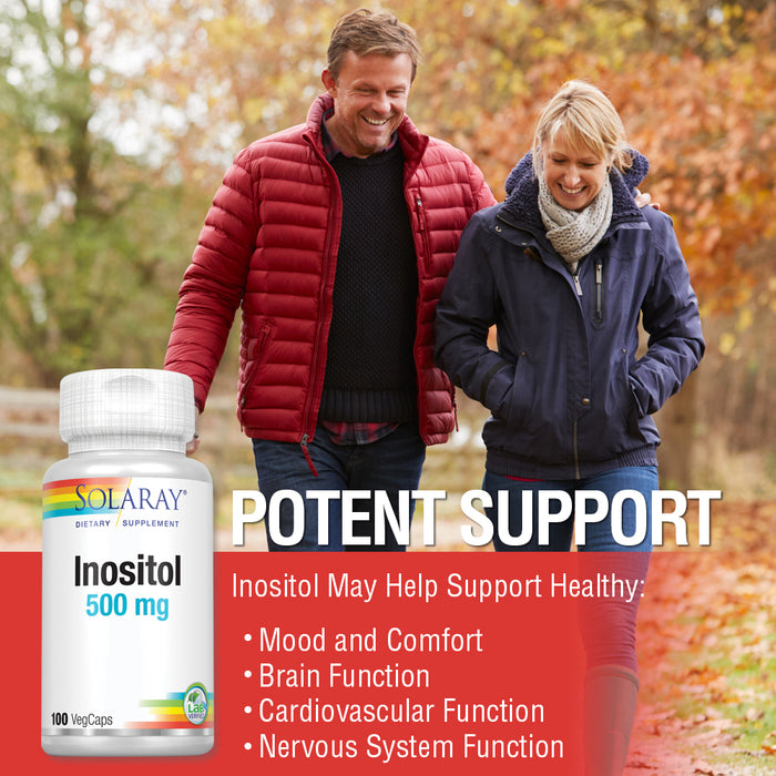 Solaray Inositol 500 mg Capsules | May Help Support Healthy Brain, Cardiovascular, Nervous System Function and Mood | Non-GMO, Vegan | 100 VegCaps