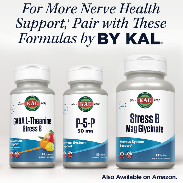 KAL P-5-P Vitamin B6 50mg - Pyridoxal 5 Phosphate - Nervous System Supplements - Red Blood Cell Synthesis and Nerve Support - Enteric Coated - Vegan, 60-Day Guarantee - 50 Servings, 50 Tablets
