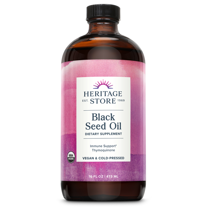 Heritage Store Black Seed Oil, Organic, Cold Pressed, Nigella Sativa Supplement with Thymoquinone, Omega 3 6 9, Antioxidant, Immune and Joint Support, Vegan, 16oz