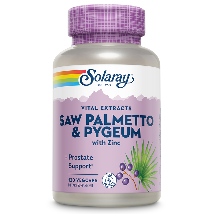 SOLARAY Saw Palmetto and Pygeum - Saw Palmetto for Men and Pygeum Bark - With Zinc, Vitamin B6, Pumpkin Seed and Amino Acids - Prostate Supplements for Men w/ Beta Sitosterol