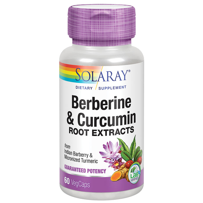 Solaray Berberine & Curcumin Root Extracts | Healthy Digestive & Cardiovascular Function Support | Lab Verified, 60-Day Guarantee - 60 Servings, 60 VegCaps