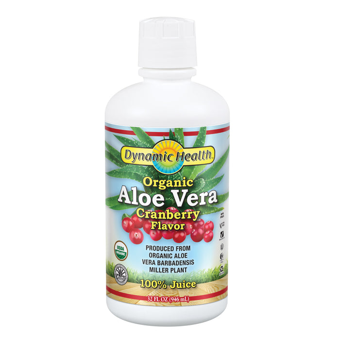 Dynamic Health Organic Aloe Vera Juice, Cranberry Flavor | No Added Sugar, Artificial Color or Sweeteners, No Gluten or BPA | 32oz, 8 Serv
