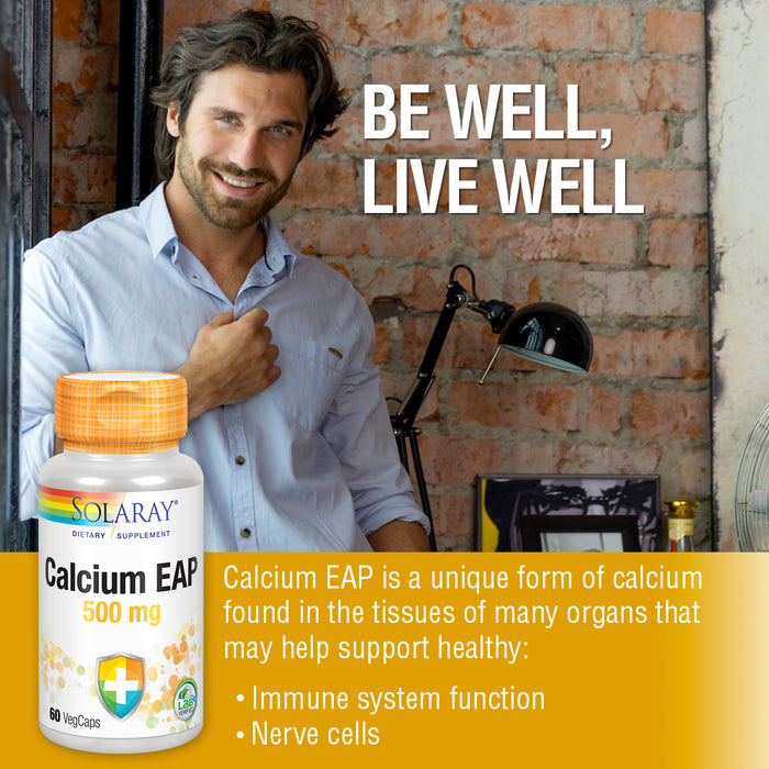 Solaray Calcium EAP 500 mg | Aminoethyl Phosphate for Healthy Immune System Support | Lab Verified | 60 VegCaps