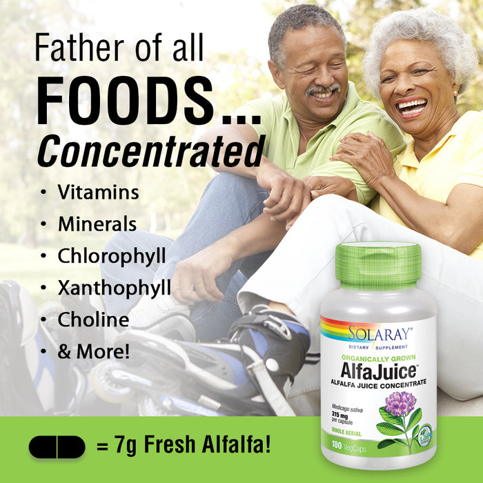 Solaray AlfaJuice 315 mg | Alfalfa Juice Concentrate | Naturally Occurring Vitamins, Minerals, Chlorophyll & More | 180 VegCaps