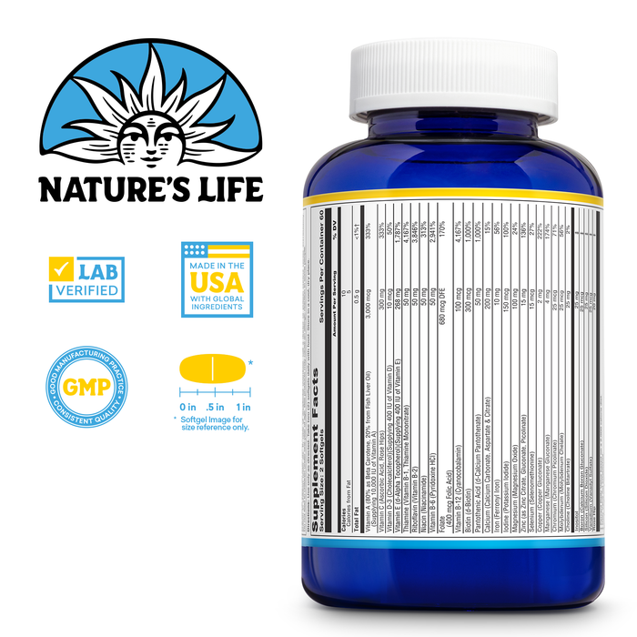 Nature's Life Daily Multivitamin for Men and Women - Complete Multivitamin with Iron - Daily Value of Most Essential Vitamins and Minerals - Healthy Energy and Immune Support - 60 Serv, 120 Softgels