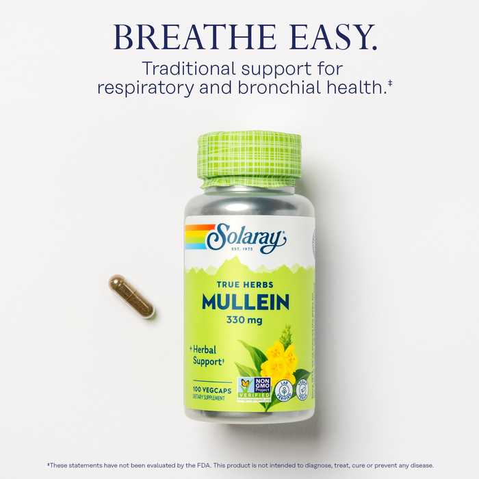 100ct Solaray Mullein Leaf 330 mg - Soothing Herbal Support - Traditionally Used to Support Health and Wellness - Vegan, Non-GMO, Lab Verified, 60-Day Money-Back Guarantee, 100 Servings, 100 VegCaps