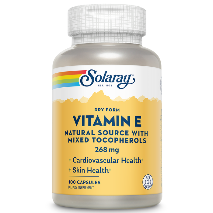 SOLARAY Vitamin E 400 IU (268mg), Dry Form - Natural Source, Mixed Tocopherols Vitamin E - Antioxidant Supplement, PMS and Menopause Support - 60-Day Guarantee, Lab Verified - 100 Serv, 100 Capsules