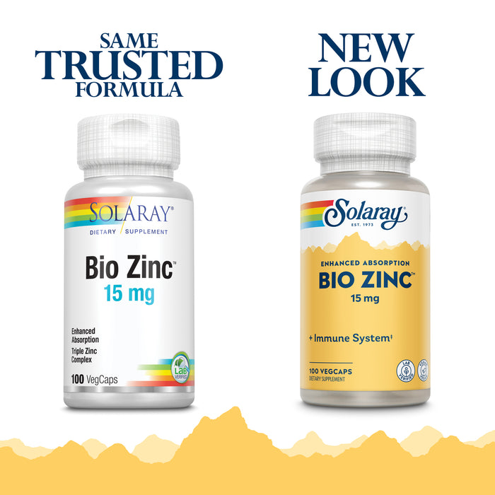 Solaray Bio Zinc 15 mg | Triple Zinc Complex for Healthy Immune System, Endocrine & Cell Function Support | 100 VegCaps