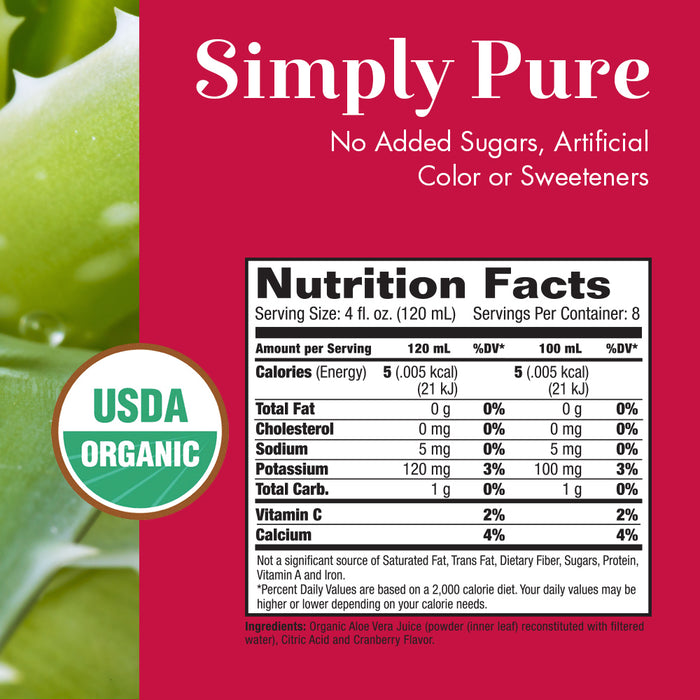 Dynamic Health Organic Aloe Vera Juice, Cranberry Flavor | No Added Sugar, Artificial Color or Sweeteners, No Gluten or BPA | 32oz, 8 Serv