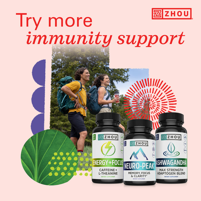 Zhou Nutrition Vitamin C+ Immune Support Gummies Max Strength with Rose Hips & Bioflavonoids, Non-GMO, Vegan, Gluten Free, Orange Blast Flavor, 60 Count