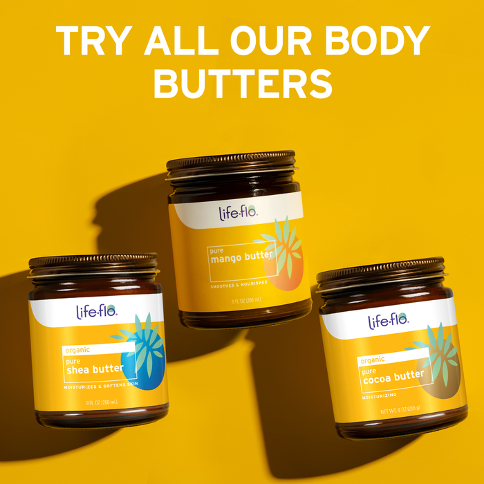 Life-flo Pure Mango Butter, Soothing Moisturizer for Dry Skin Care, Smooths and Nourishes, Doubles as Lip Balm, Nail / Cuticle Cream, Hand and Body Lotion, 60-Day Guarantee, Not Tested on Animals, 9oz (Mango Butter)
