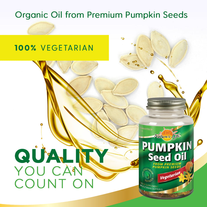 Nature's Life Pumpkin Seed Oil 1000 mg, Vegetarian | For Cardiovascular and Prostate Health Support | 90ct