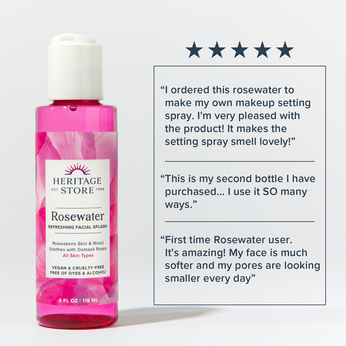 Heritage Store Rosewater, Hydrating Formula for Skin & Hair , No Dyes or Alcohol, Vegan