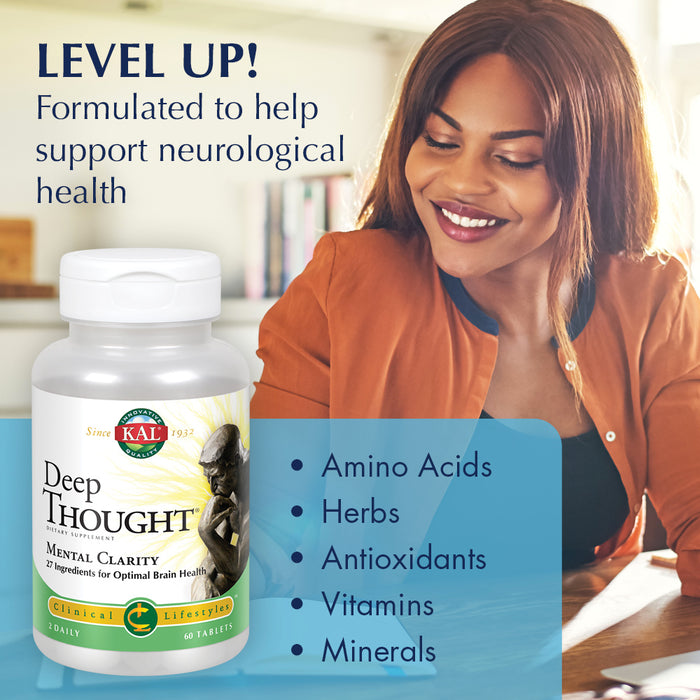 KAL Deep Thought Mental Clarity Formula for Optimal Brain Health | Nootropic Amino Acids, Herbs, Vitamins, Minerals & Antioxidants | 60 Tablets