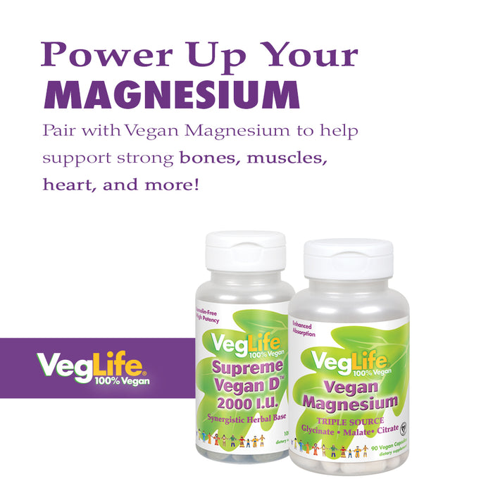VegLife Supreme Vegan D 2000IU | Vitamin D-2 For Bone & Heart Health | High Potency, No Lanolin | 100 Vegan Tablets