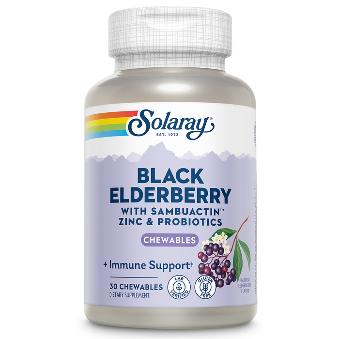 Solaray Black Elderberry Extract with Zinc, Probiotics & Vitamin C | Healthy Immune System Support | 30 Chewable Tablets