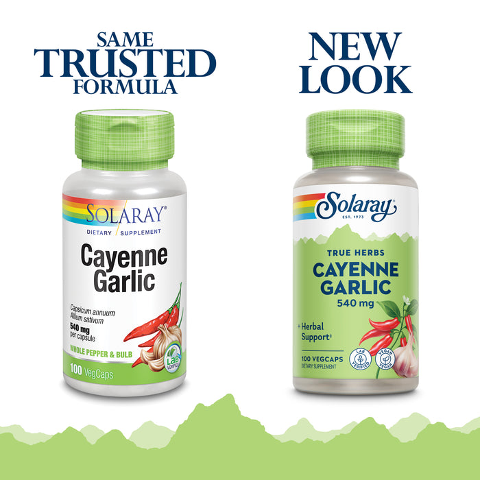 Solaray Cayenne & Garlic 540 mg | 40,000 Heat Unit | Healthy Digestion, Metabolism, Cardiovascular & Immune Function Support | Non-GMO | 100 VegCaps
