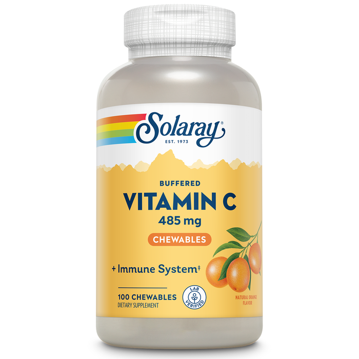 SOLARAY Chewable Vitamin C with Rose Hips and Acerola Cherry - Buffered Vitamin C for Gentle Digestion - Immune Support Supplement - Natural Orange Flavor, 60-Day Guarantee, 100 Serv, 100 Chewables