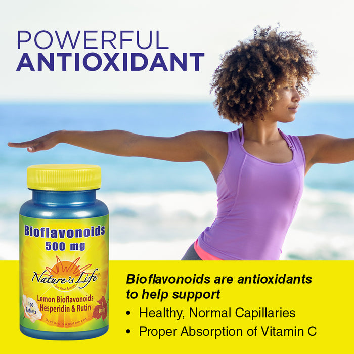 Nature's Life Bioflavonoids 500mg | Lemon Bioflavonoid Complex, Hesperidin & Rutin | Antioxidant for Healthy Capillaries & Vit C Absorption | 100 Ct
