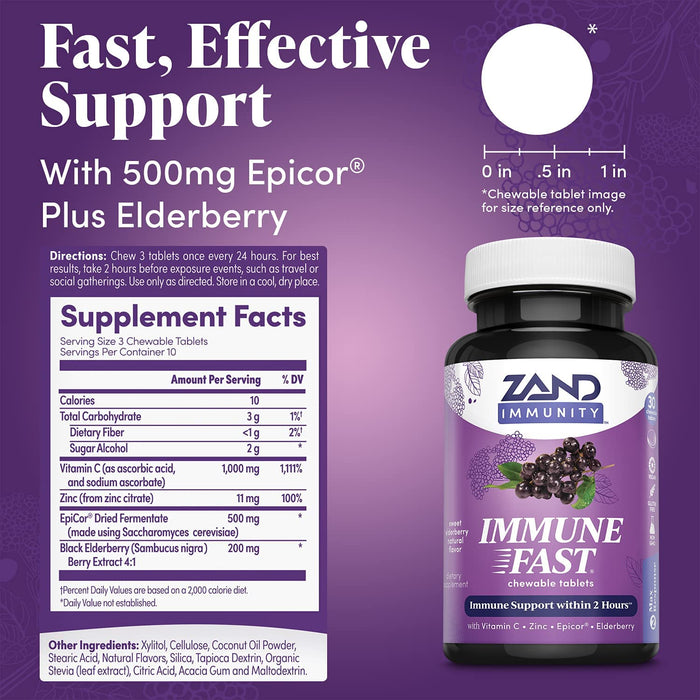Zand Immune Fast Chews | Boosts Immune Response & Cell Activity w/ EpiCor* & Vitamin C (Elderberry, 30 Count)