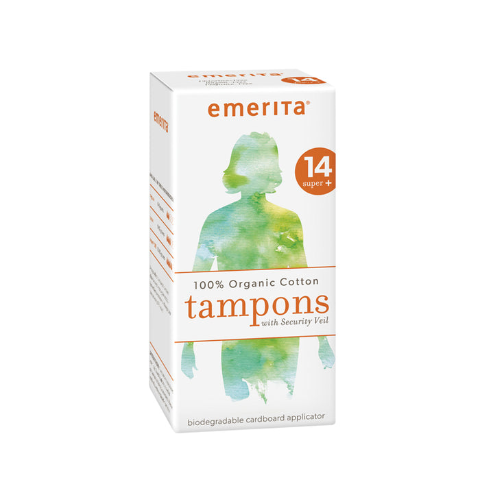 Emerita 100% Organic Cotton Tampons w/ Applicator | No Chlorine (14 CT Super Plus)