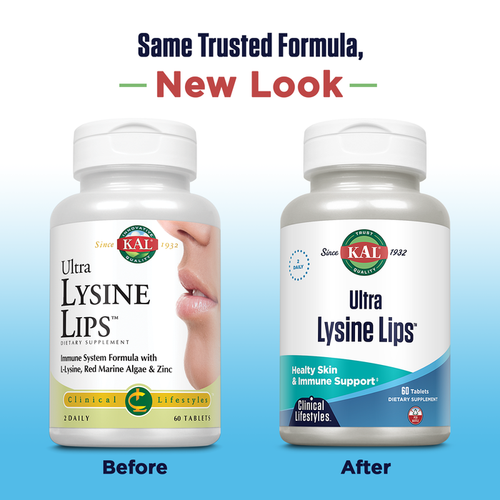 KAL Ultra Lysine Lips | L-Lysine with Vitamin C, Red Marine Algae, Zinc & Olive Leaf | Healthy Immune Function Support | 60 Tablets