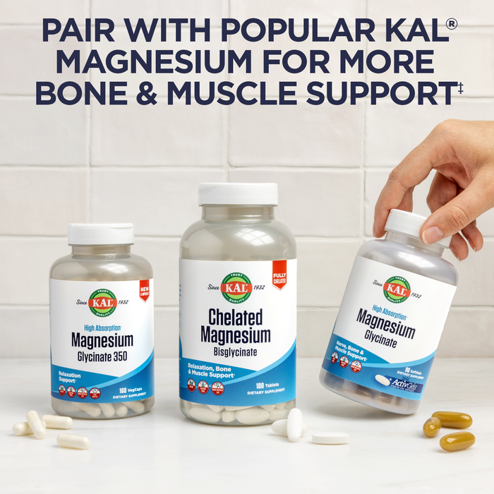 KAL Calcium Citrate + Magnesium & Vitamin D3, Healthy Bones, Teeth, Nerve & Muscle Function Support, Natural Mixed Fruit Flavor, Gluten Free, Lab Verified for Quality, 30 Servings, 60 Chewables
