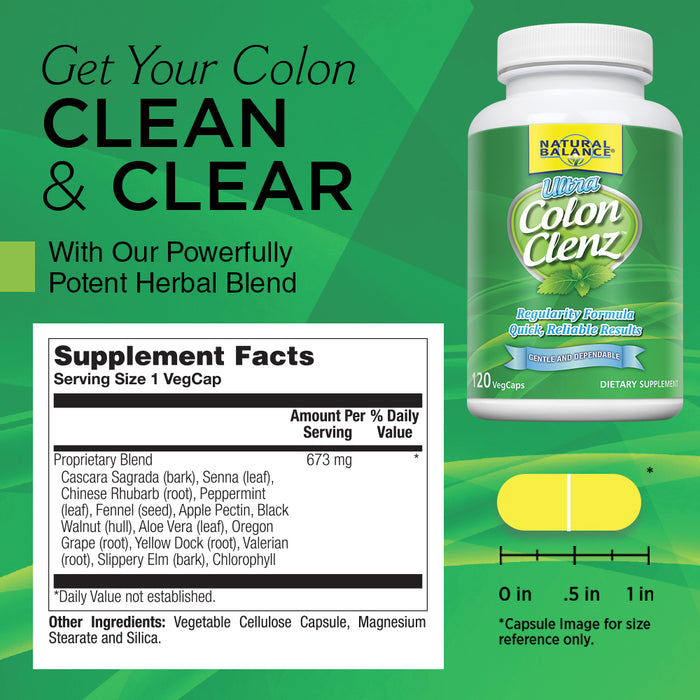 Natural Balance Ultra Colon Clenz Herbal Colon Cleanse & Detox Supplement Gentle & Dependable Overnight Formula  (120 CT)