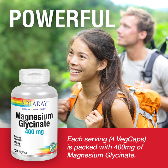Solaray Magnesium Glycinate 400 mg | Healthy Relaxation, Bone & Cardiovascular Support (120 CT, 30 Servings)