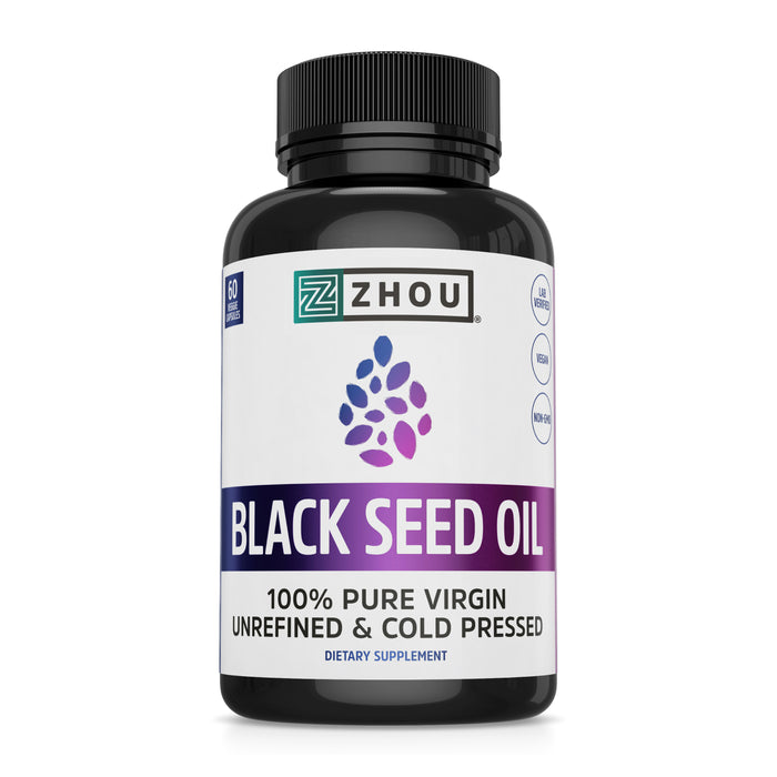 Zhou Nutrition Black Seed Oil Capsules, 100% Virgin, Cold Pressed Source of Omega 3 6 9, Super Antioxidant for Immune Support, Joints, Digestion, Hair & Skin, 60 Caps